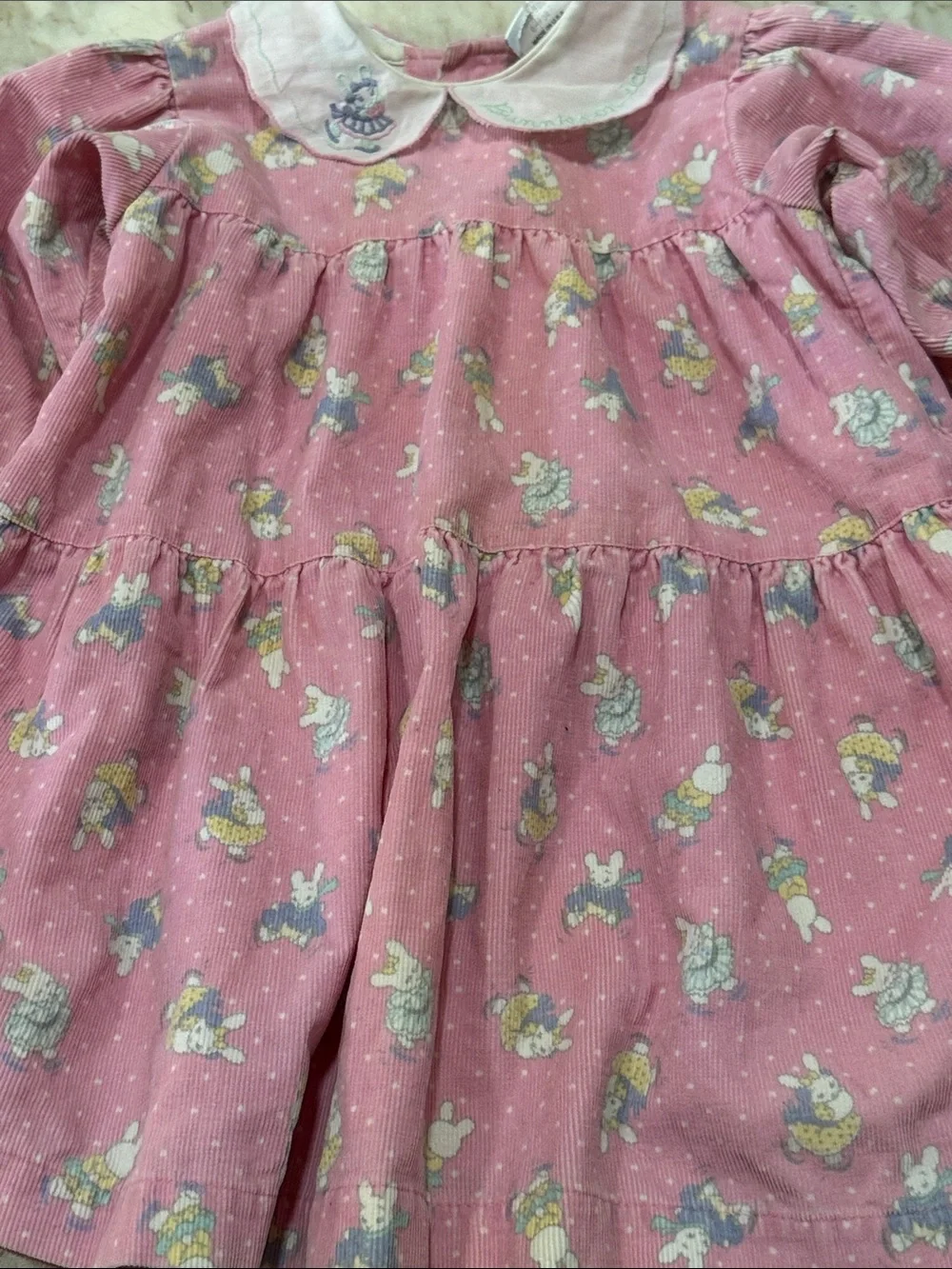 OshKosh B'gosh Pink CorduroyTiered 1987 Dress & Bunnies On Ice” Collar 3 Toddler